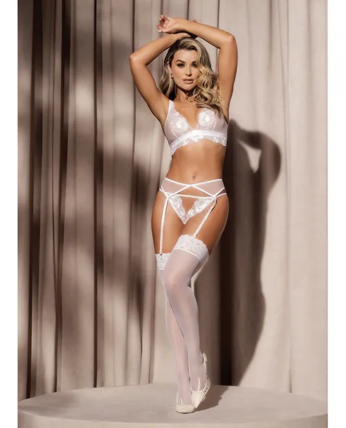 Mapale Female Sex Toys Floral Lace Mesh Top Garter Belt Peek A Boo Panty White LG Mapale Female Sex Toys Floral Lace Mesh Top Garter Belt Peek A Boo Panty White LG