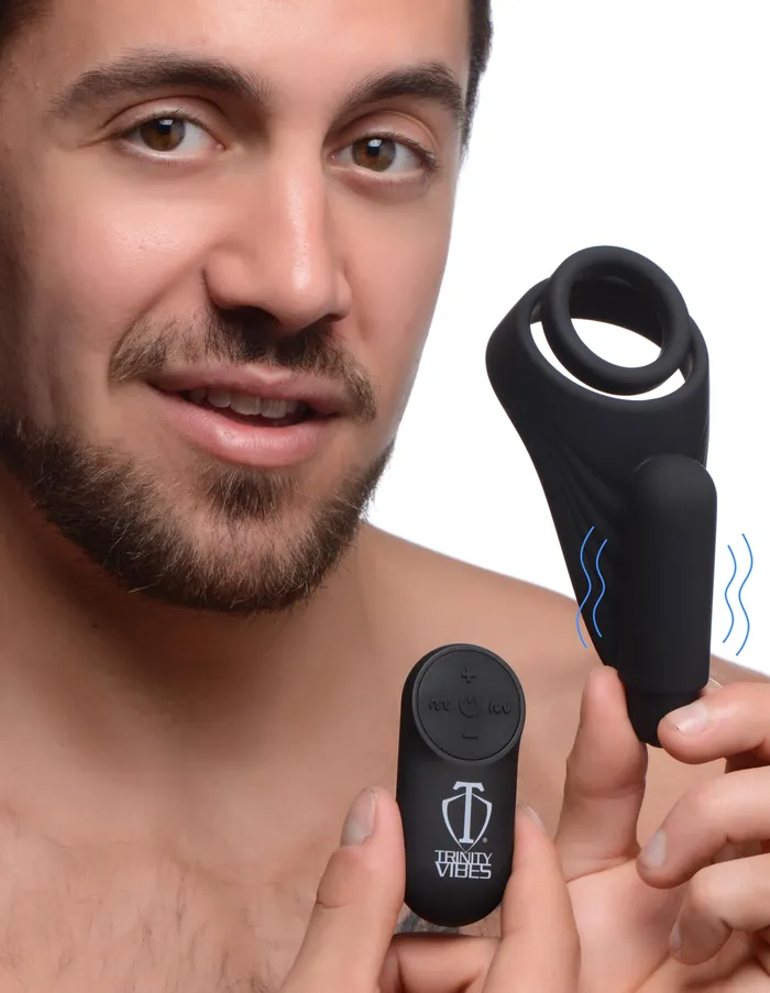 7X Silicone CRing with Vibrating Taint Stimulator XR Brands Male Sex Toys