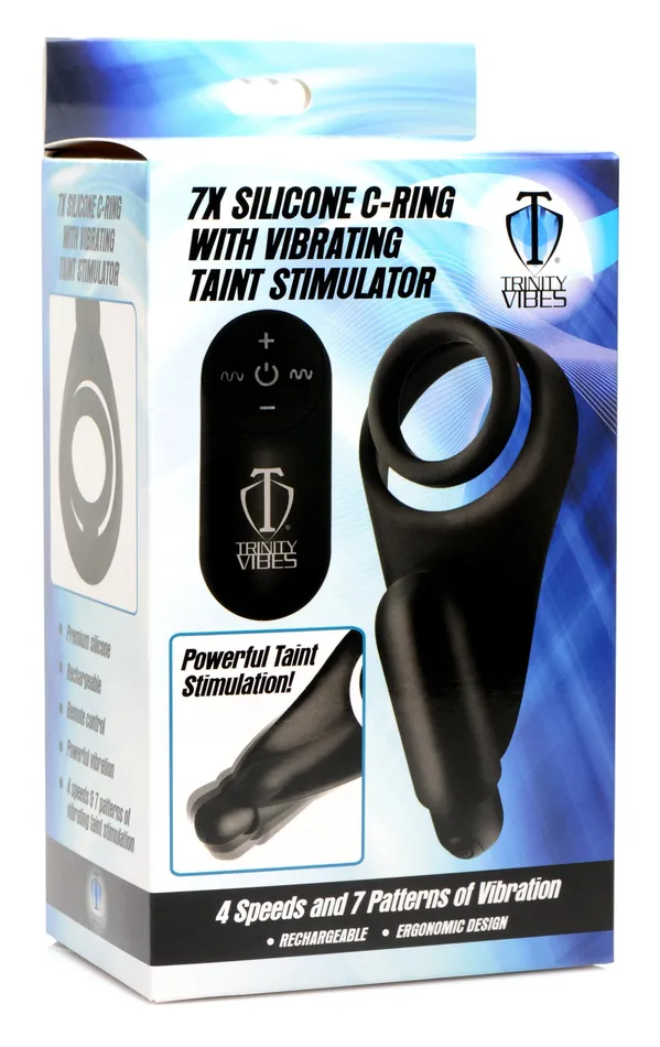 7X Silicone CRing with Vibrating Taint Stimulator XR Brands Male Sex Toys